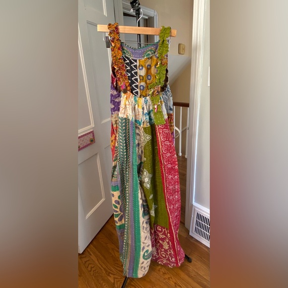 NWT• Reversible Kantha Patchwork Overalls • Handmade Artisan Boho •One-of-a-Kind - Picture 3 of 8